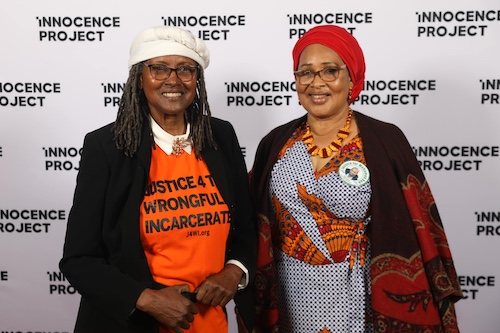 Sharonne Salaam (left), the co-founder of Justice 4 the Wrongfully Incarcerated and the mother of Board Member Yusef Salaam, poses for the camera ahead of the start of the Innocence Project Gala, which honored her on May 11, 2023. (Image: Matthew Adams Photography/Innocence Project)